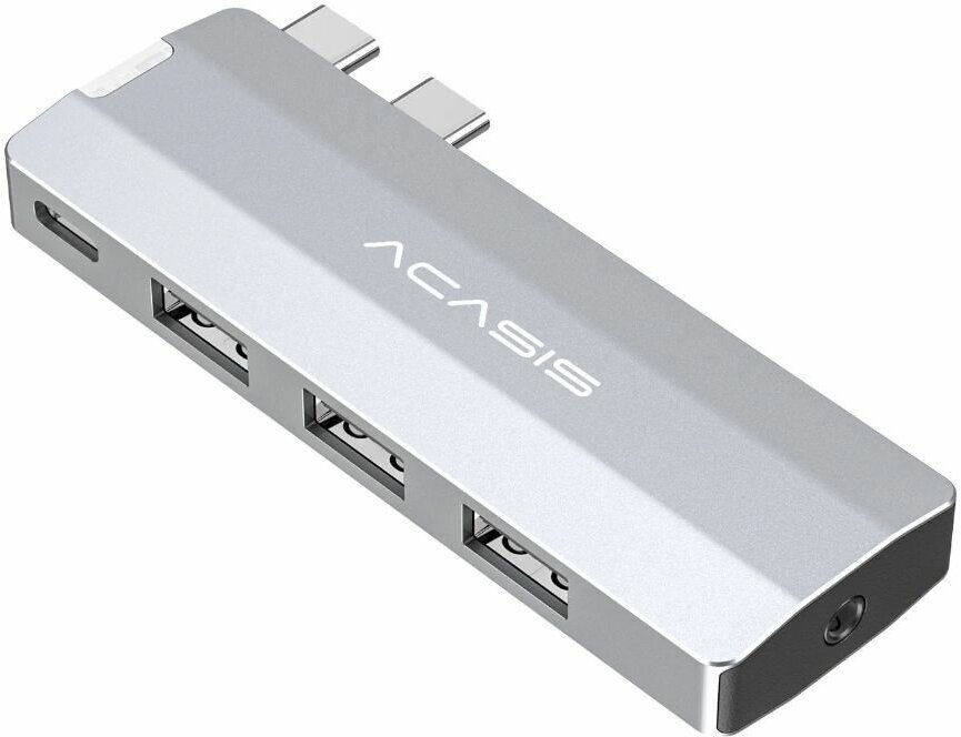 Хаб USB Acasis 5 в 1 для MacBook Pro / Air 2016-2022, 1 x Thunderbolt 40 Гбит/с + 3 x USB 3.2 10 Гбит/с + 1 x 3.5 jack (HS-M3UA), серебристый