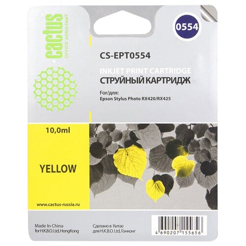 Картридж cactus CS-EPT0554, 290 стр, желтый картридж epson t0554 желтый