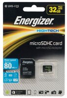 Карта памяти Energizer microSDHC Class 10 UHS-I U1 80MB/s 32GB + SD adapter