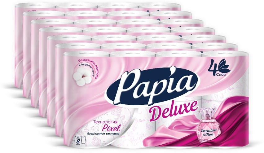 Бумага туалетная Papia Deluxe, слоев: 4, листов 134шт., длина 16м, белый, 8шт. (5062173) - фото №3