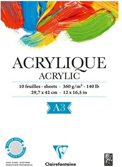Альбом Clairefontaine для акрила 10л, А3, на склейке "Acrylic", 360г/м2