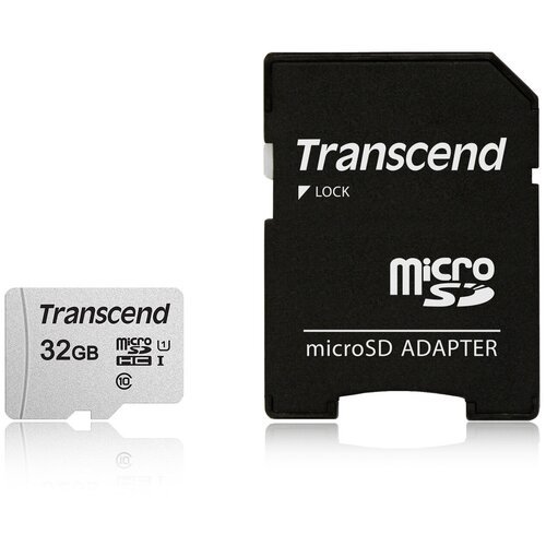 Карта памяти MicroSD 32 Gb CL10 Transcend 300S UHS-1 U1 в блистере с адаптером