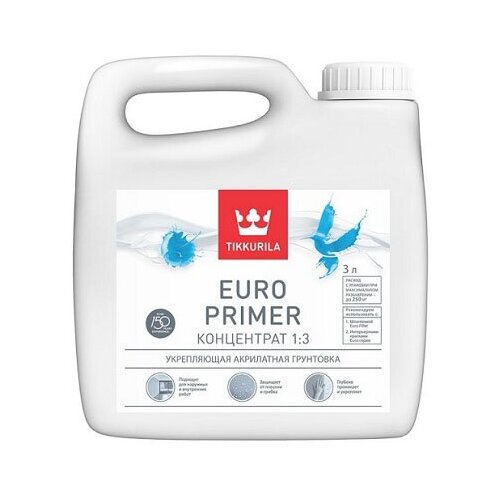 TIKKURILA EURO PRIMER Концентрат 1:3 грунтовка акрилатная, укрепляющая 1л грунтовка tikkurila akvi primer