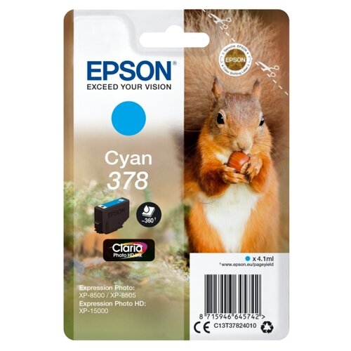 Картридж Epson C13T37824010, 360 стр, голубой