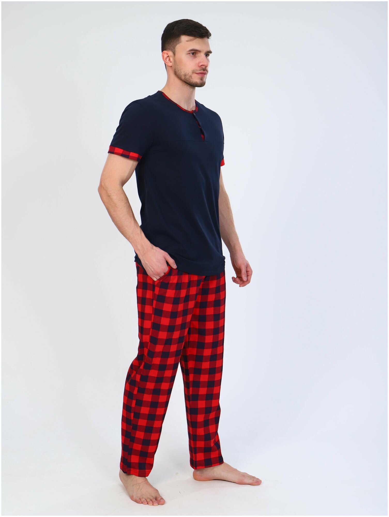 Домашний костюм мужской для дома Современная пижама мужская Комплект одежды домашний повседневный, футболка и брюки красный - фотография № 5