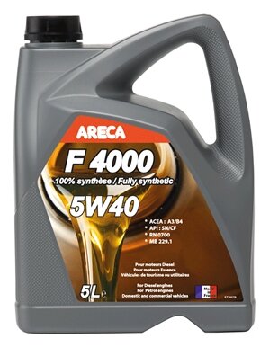 ARECA F4000 5W40 (5L)_масло моторное!синт.\ACEA A3/B4, API SN/CF, MB229.3, RN0700, VW 502.00 /505.00