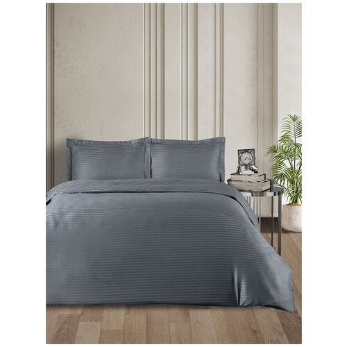 Комплект постельного белья KARNA Line, евростандарт, сатин, серый
