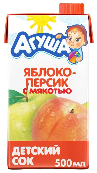 Сок Агуша Яблоко-персик с мякотью, c 3 лет