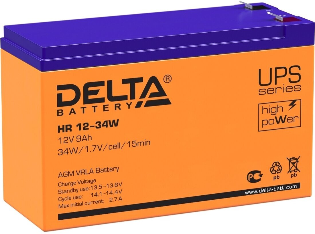 DELTA Аккумулятор Delta HR 12-34 W 12В 9Ач 151x65x100 Прямая (+-)