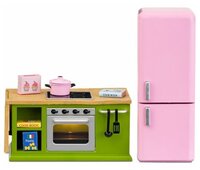 Lundby Кухонный набор с холодильником Смоланд белый/розовый