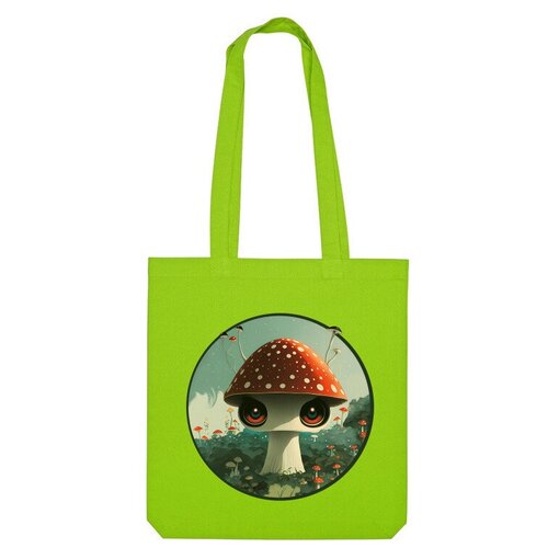 мужская футболка грибы с глазами лесной дух 2xl серый меланж Сумка шоппер Us Basic, зеленый