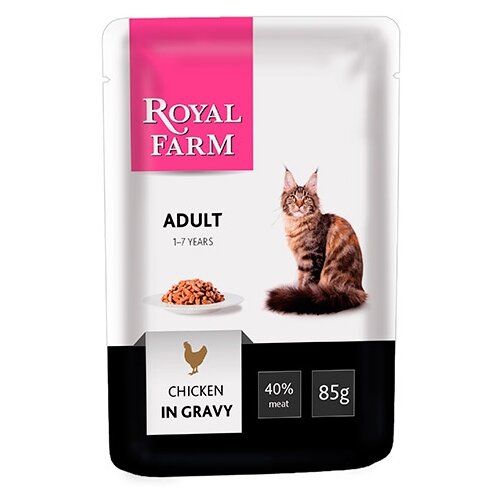 Влажный корм для кошек Royal Farm с курицей 24 шт. х 85 г (кусочки в соусе)