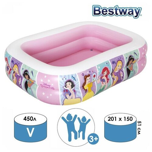 Бассейн надувной Princess, 201 х 150 х 51 см, от 3 лет, 91056 Bestway игровой бассейн тир 237 х 152 х 94 см 54170 bestway