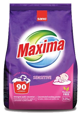 Стиральный порошок Sano Maxima Sensitive, 3.25 кг, для хлопковых тканей, для синтетических тканей