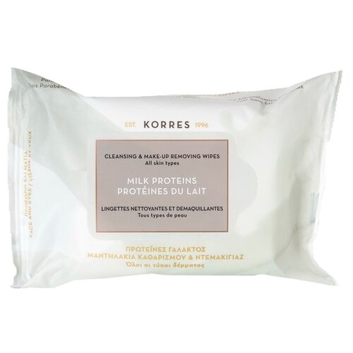 фото Korres салфетки очищающие для снятия макияжа для всех типов кожи с молочными протеинами, 25 шт.