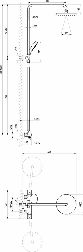 Termo 100 TE 091.00/150 X070058 Смеситель для душа (1/2", двухзахватный, термостат, картридж) Ravak - фото №18