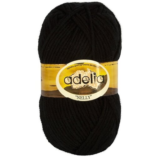 Пряжа Adelia Nelly, 70% шерсть, 30% акрил, 5*100 г, 100 м+-5 м, №02, черный