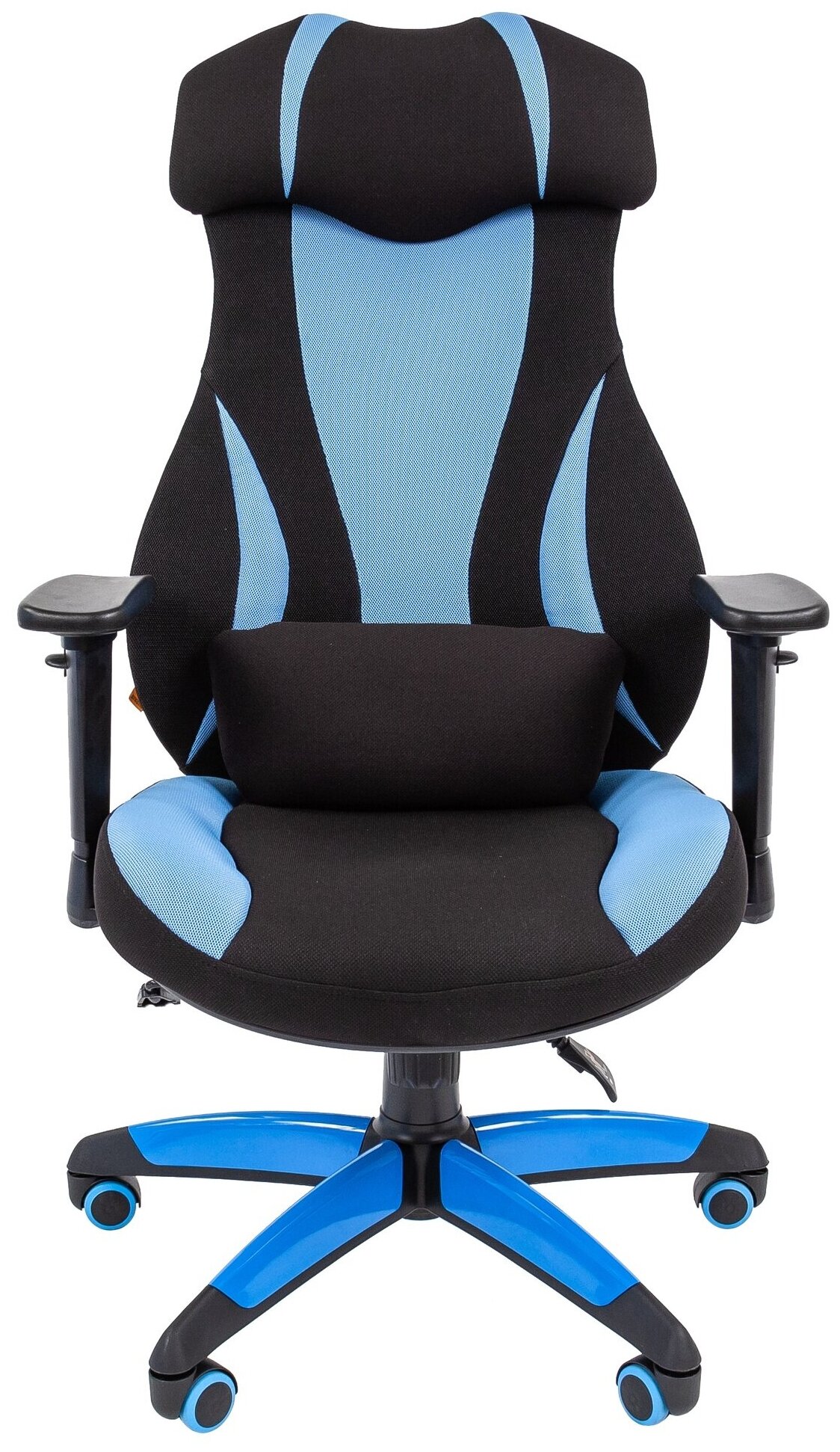 Игровое кресло Chairman game 14 чёрное/голубое (ткань, пластик, газпатрон 3 кл, ролики, механизм качания) - фотография № 5