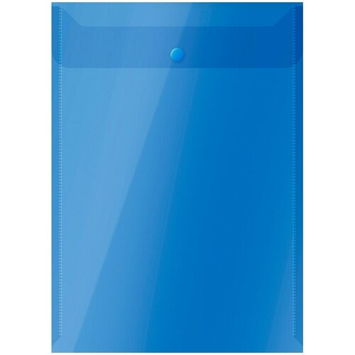 Папка-конверт на кнопке OfficeSpace А4, вертикальная, 150мкм, пластик, полупрозрачная, синяя, 20 штук, 267525
