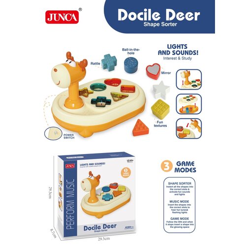 Детская музыкальная развивающая игрушка сортер JUNCA Олененок 6 фигур
