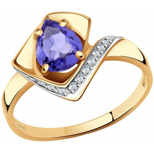 фото Золотое кольцо александра с ситаллом цвета танзанит и фианитом кл3729-73ск diamant-online