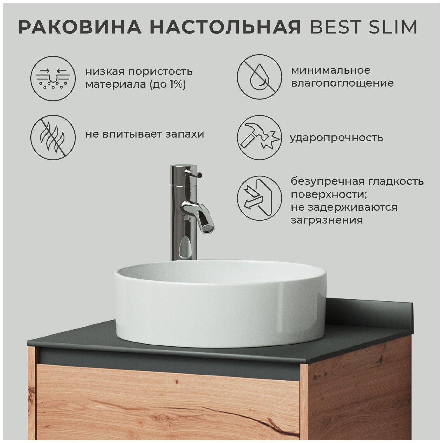 Умывальник "Best Slim" 40*40 на столешницу (Sanita Luxe) - фотография № 3