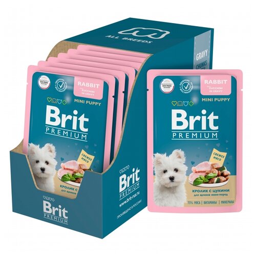 Влажный корм для собак Brit Premium кролик с цукини в соусе для щенков мини-пород, пауч 1 уп. х 14 шт. х 85 г