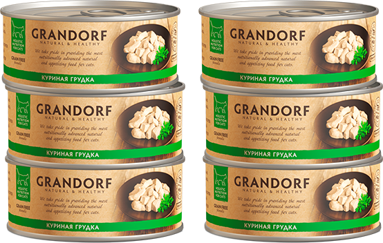 Корм для кошек GRANDORF Куриная грудка конс. 70г (упаковка - 6 шт)