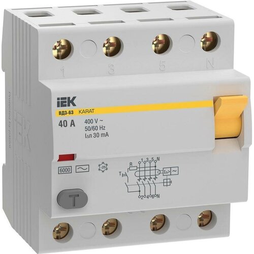 Выключатель дифференциальный (УЗО) KARAT ВД3-63 4P 40А 30мА 6кА тип AC | код MDV20-4-040-030 | IEK ( 1шт )