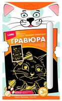 Гравюра LORI Модные животные. Киска с бантиком (Мгр-003) золотистая основа