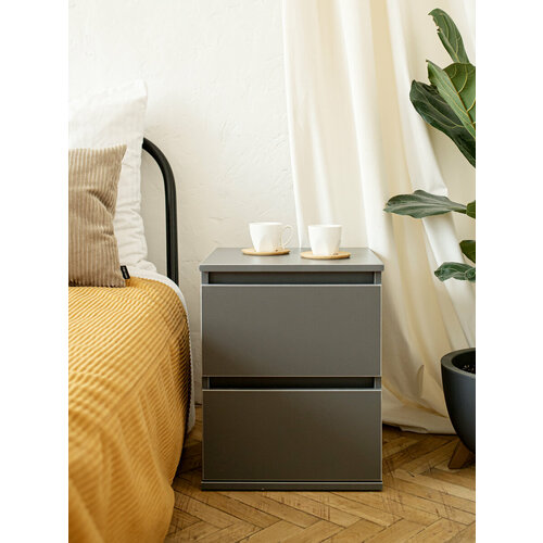 Тумба прикроватная с двумя ящиками без ручек серая