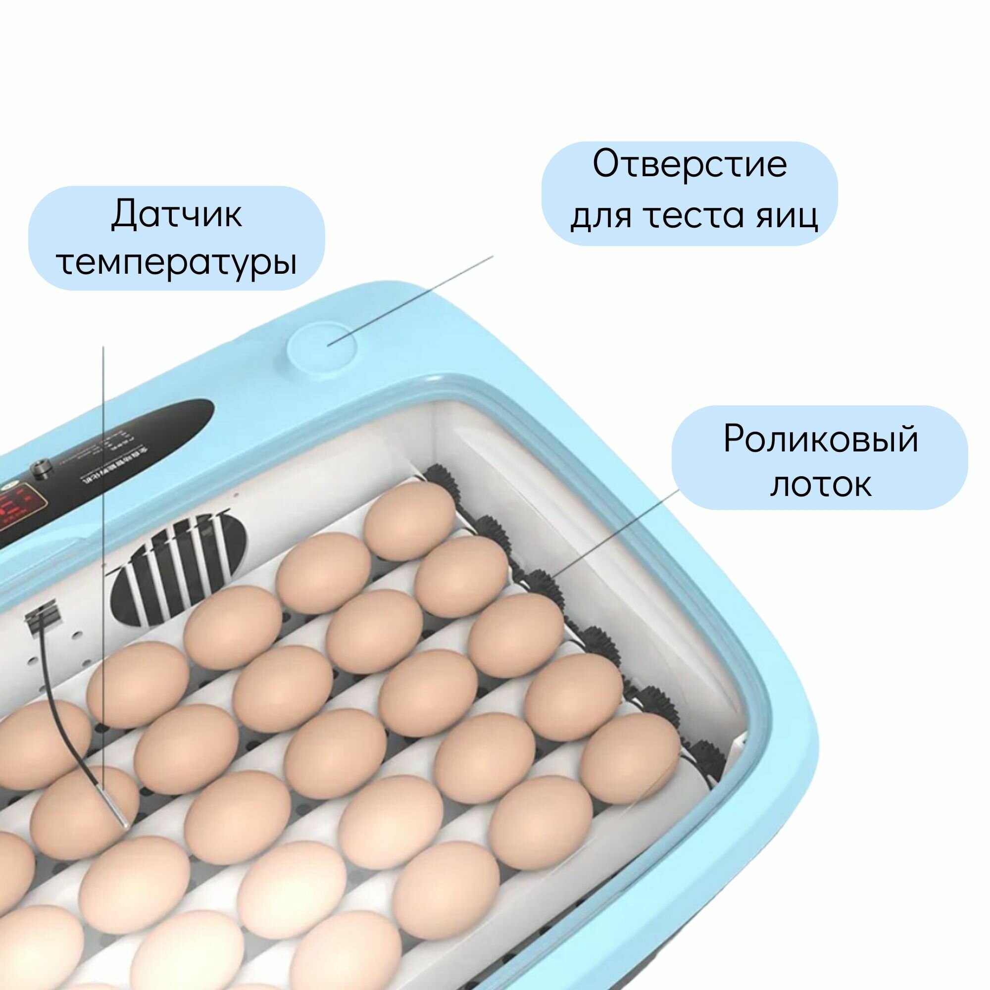 Инкубатор для яиц автоматический 220 12в цифровой с гигрометром 40 яиц, с вентилятором, автопереворотом и овоскопом - фотография № 7