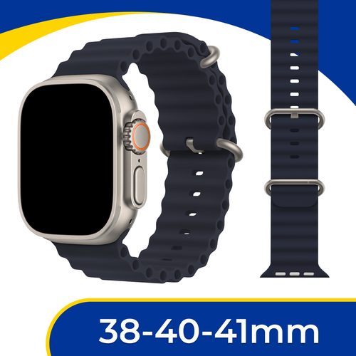 Силиконовый ремешок Ocean Band на смарт часы Apple Watch 1-9, SE, 38-40-41 мм / Сменный браслет для Эпл Вотч 1, 2, 3, 4, 5, 6, 7, 8, 9, СЕ / Midnight