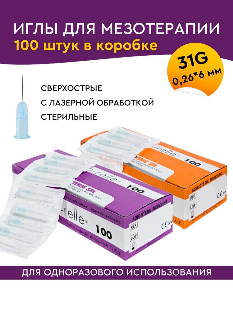 Игла для мезотерапии Meso-Relle 31G (0,26 х 6 мм) упаковка 100шт