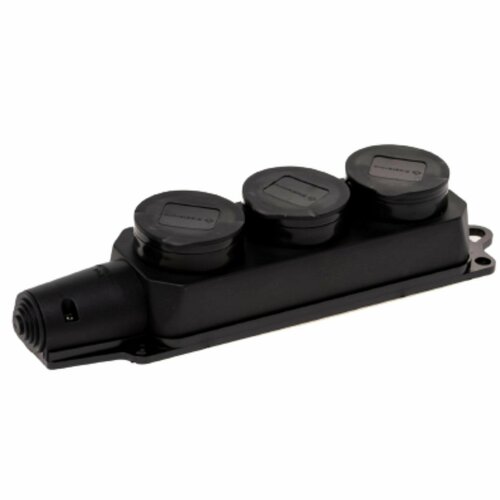 Колодка электрическая Elestarpro каучуковая, класс защиты IP44 влагозащищенная на 3 розетки, 16А, черная