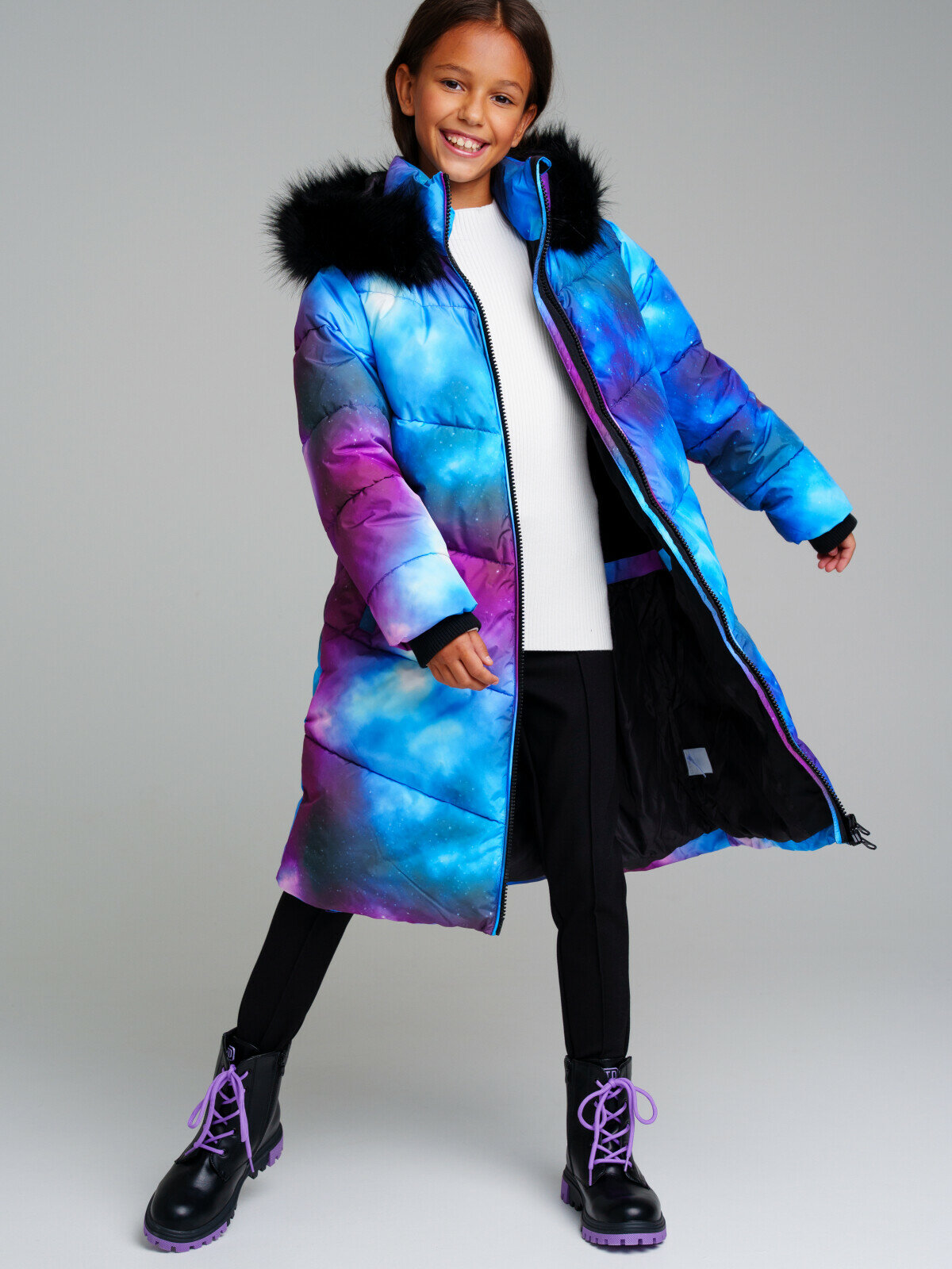 Куртка playToday Осень-зима 2023 размер 152 синий/фиолетовый