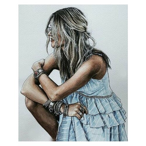 Алмазная мозаика на подрамнике 40х50 девушка в платье