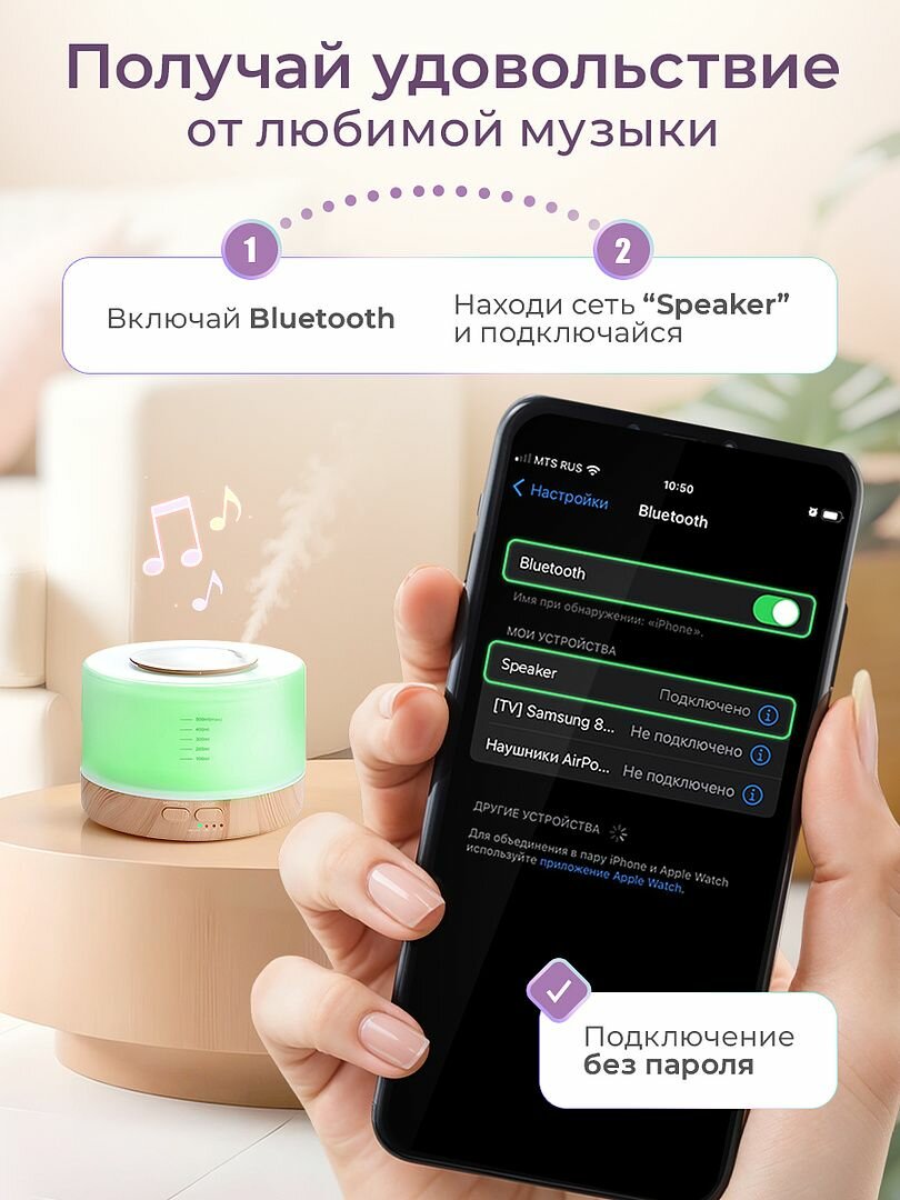 Увлажнитель воздуха для дома Classmark воздухоувлажнитель, объем 0.7 литра, аромадиффузор и колонка, подсветка, дистанционное управление, питание от сети, белый — фото 1
