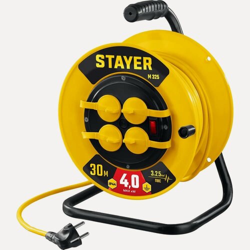 Изображение товара Силовой удлинитель на катушке STAYER ПВС 3x2.5 30м 4000Вт ip44 55064-30