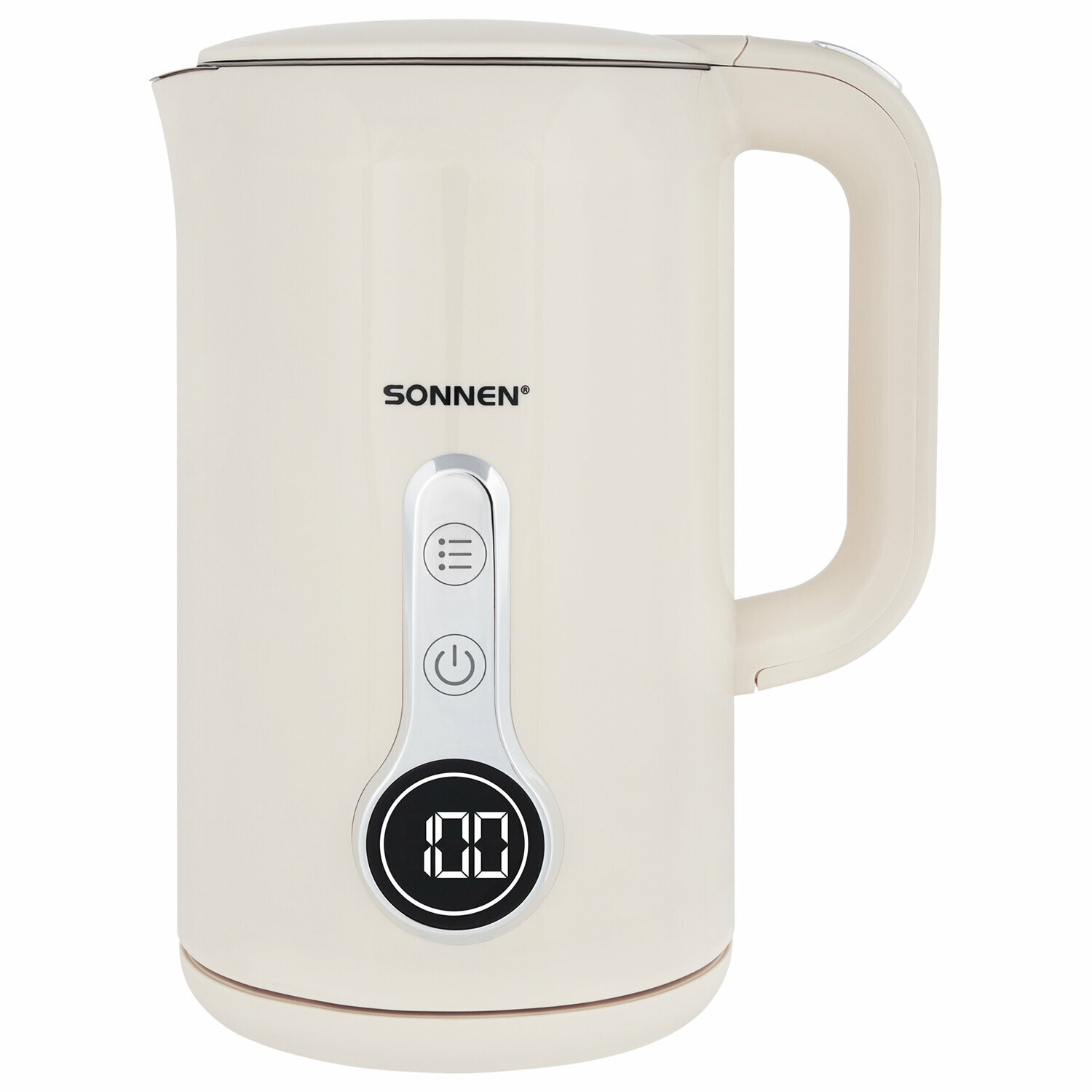 Чайник с терморегулятором и дисплеем, двойные стенки, SONNEN KT-8721, 1,7 л, 2200 Вт, бежевый, 454688
