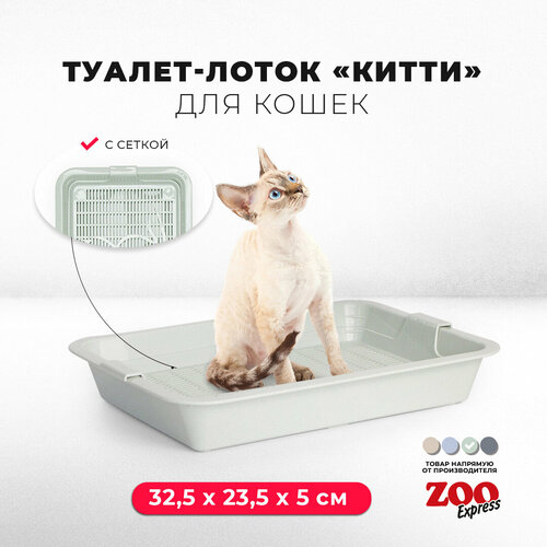 Туалет-лоток для котят "китти" с сеткой, 32,5х23,5х5 см, светло-зеленый