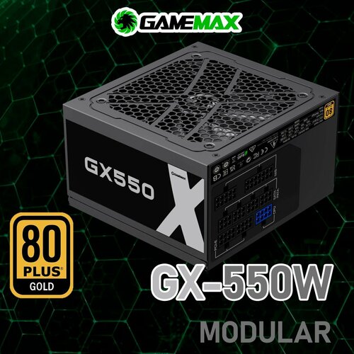 Блок питания для ПК 550W 80+ Gold Модульный GameMax GX-550-Modular 120мм 20+4pin 2*4+4pin (CPU) 2*6+2pin (PCI-E) 4*SATA 2*MOLEX
