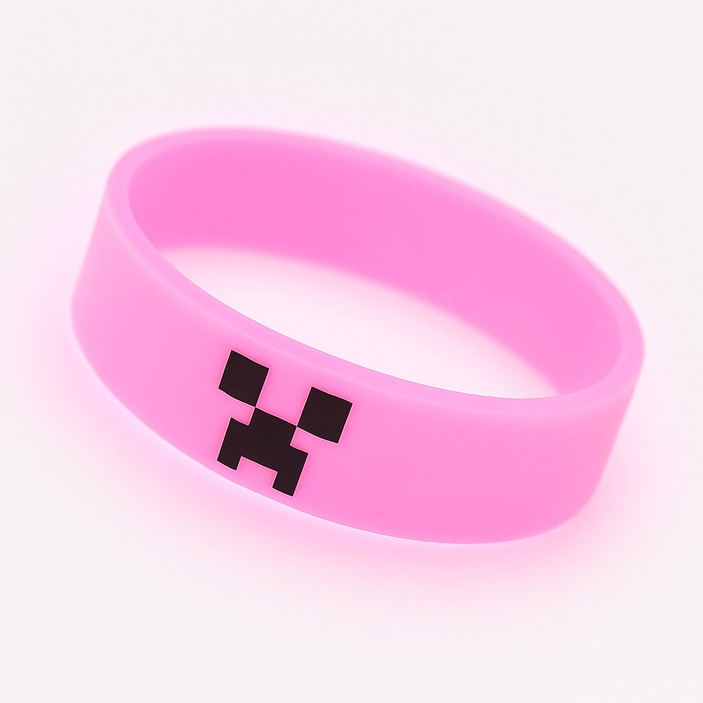 Браслет Minecraft Y2K, для девочек, светящийся, розовый, силикон, 18см — фото 1
