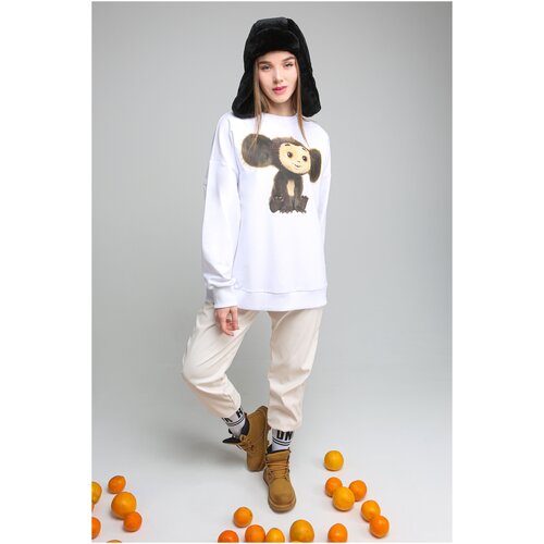 Свитшот Чебурашка  & DNK Woman/Man, размер OverSize X , цвет белый