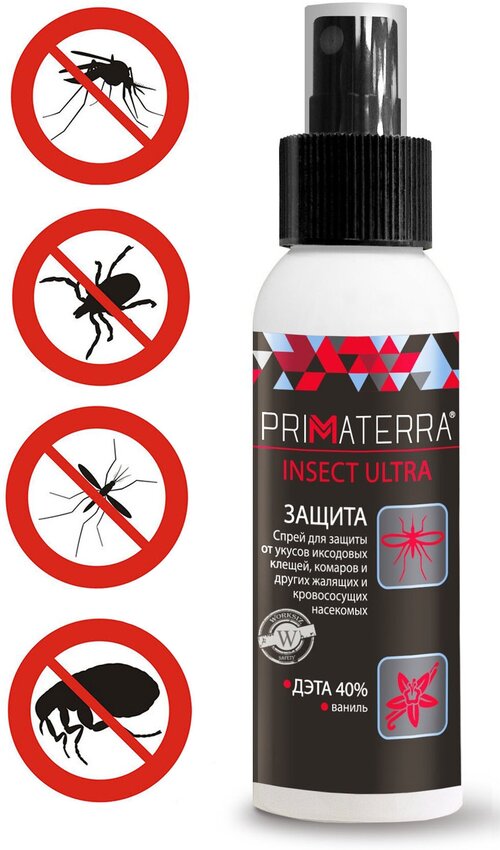 Средство ( спрей ) PRIMATERRA INSECT ULTRA для защиты от укусов кровососущих насекомых , ДЭТА 40, 200 мл