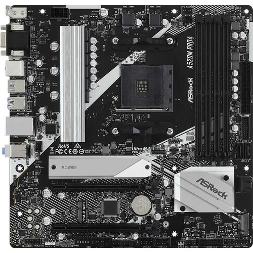 Asrock Материнская плата Asrock A520M PRO4 Soc-AM4 AMD A520 4xDDR4 mATX AC97 8ch71 GbLAN RAIDVGAHDMIDP 1154000₽