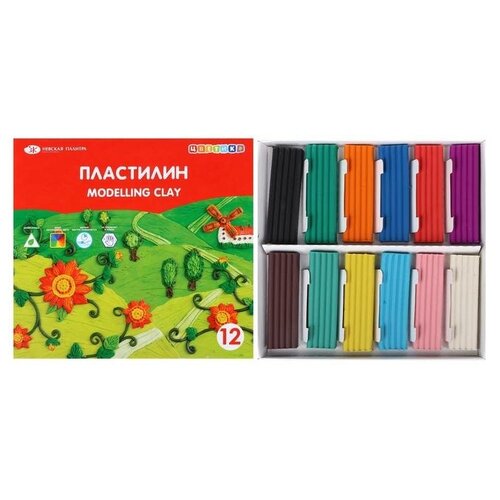 Завод художественных красок «Невская палитра» Пластилин Цветик, 12 цветов, 180 г, со стеком