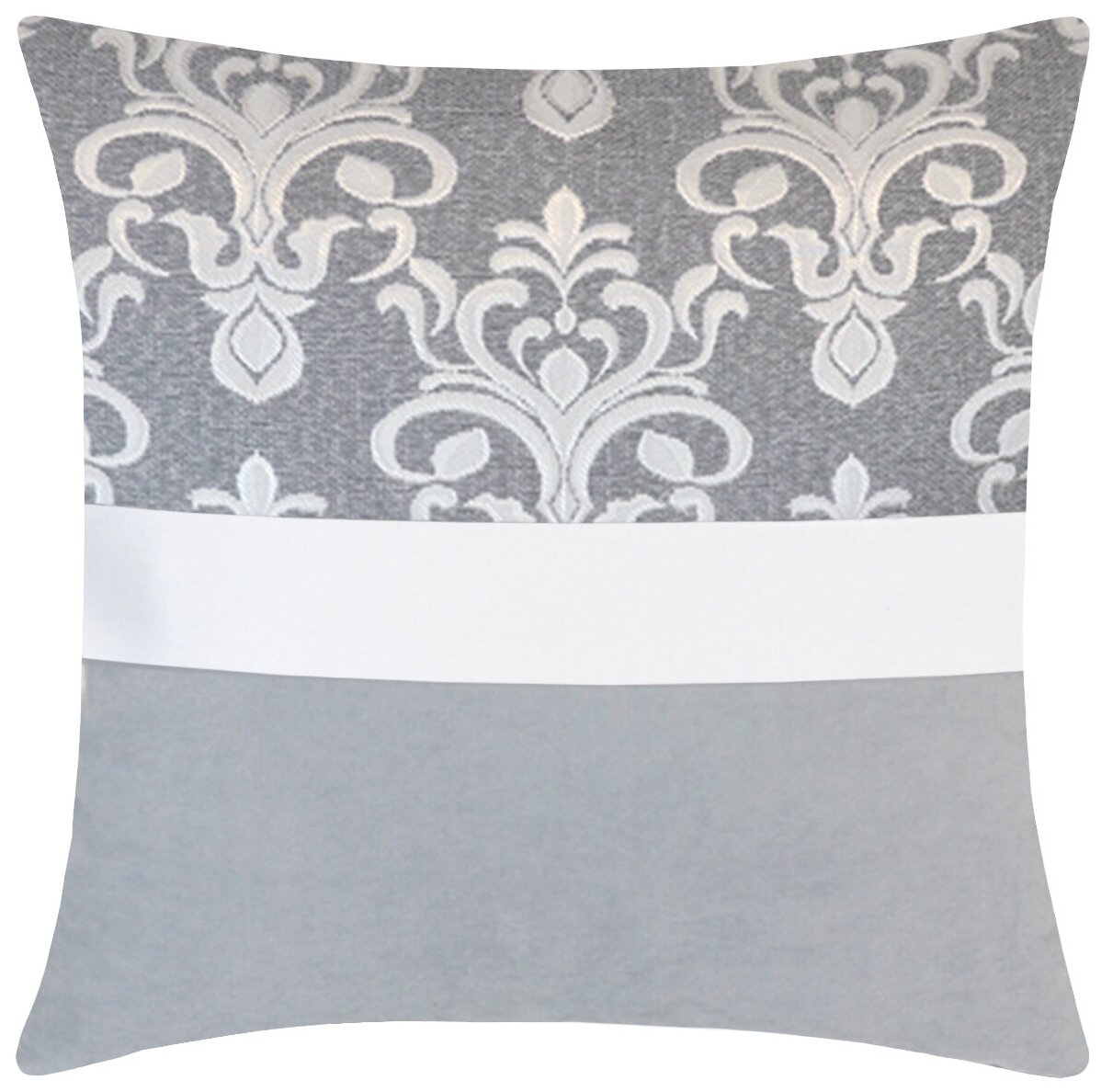 Наволочка - чехол для декоративной подушки на молнии Мариз, 45 х 45 см, серый, белый