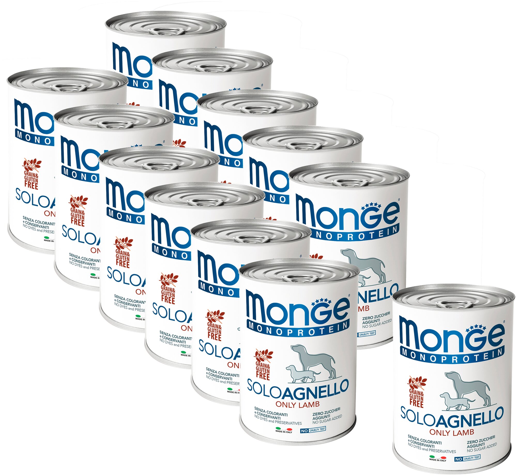 Влажный корм для собак Monge Monoprotein SOLO AGNELLO, беззерновой, ягненок, 12 шт. х 400 г