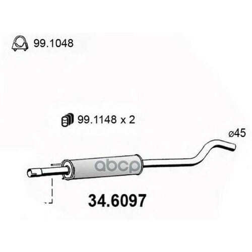 Глушитель Средн. часть Opel Corsa C 1.4 09/00- > ASSO арт. 34.6097